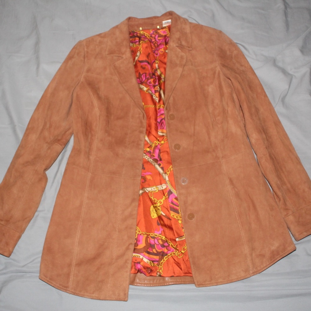 100% Suede and Silk Tan and Orange Jacket